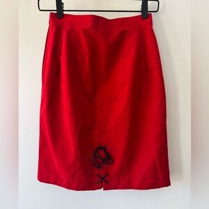 Vintage 80’s Japanese Elegant Red Women's Skirt Velvet, US 26 or 6 / 9 Japan